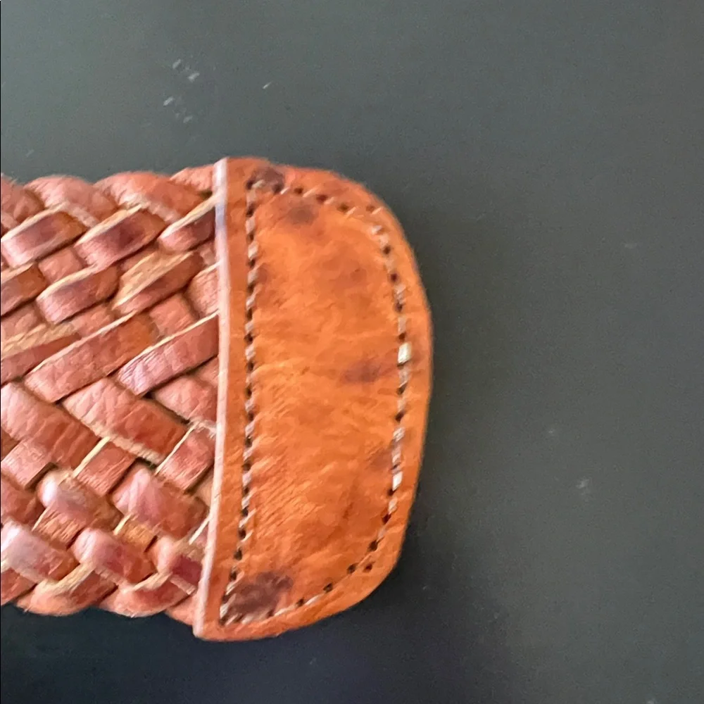 Vintage BOHO Moroccan Genuine Brown Leather Basket Weave Belt with Brass Buckle - Picture 6 of 13